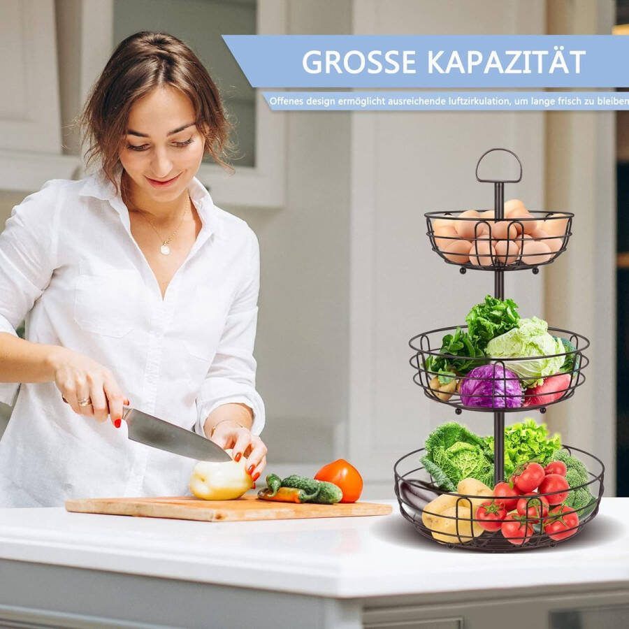 3 verdiepingen fruitmanden keukenfruitetagère van metaal staande fruitschaal groentemand opslag afneembare fruitmand voor fruit groenten cake brons