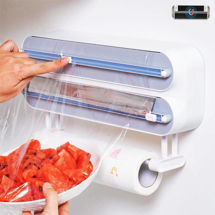 3-voudige foliesnijder magnetische vershoudfoliesnijder keukenrolhouder aluminiumfoliedispenser plastic folie 50 m