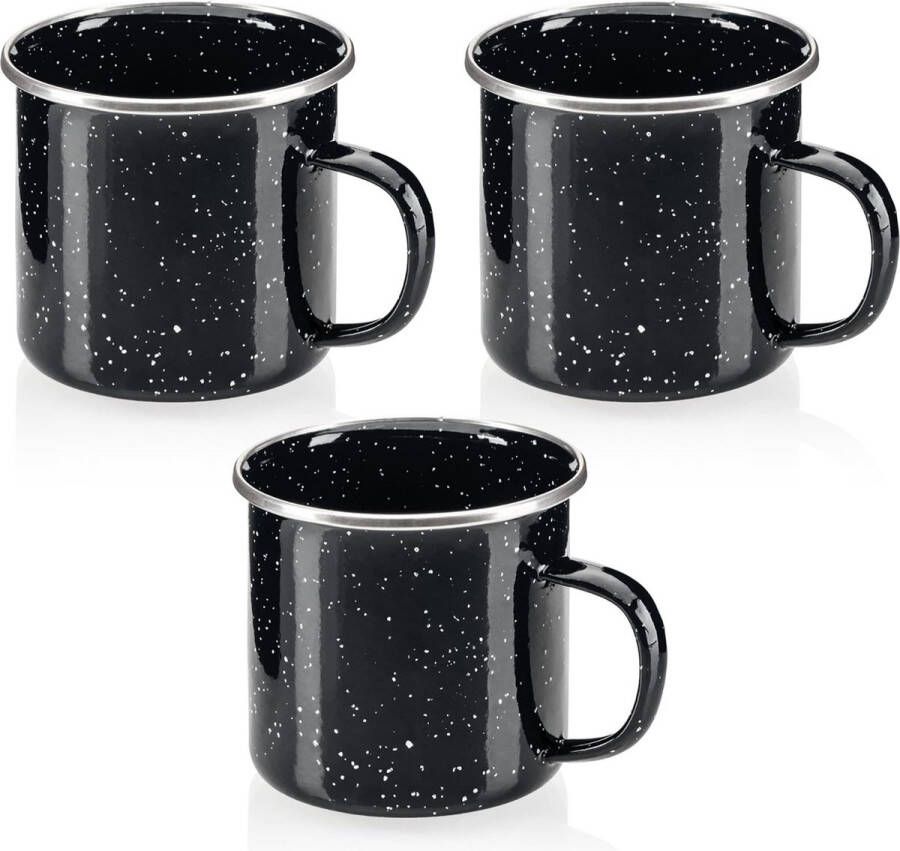 3 x geëmailleerde mokken drinkbeker van geëmailleerd roestvrij staal theepot koffiekop voor buiten en kamperen 3-delige mokkenset vaatwasmachinebestendig (zwart)