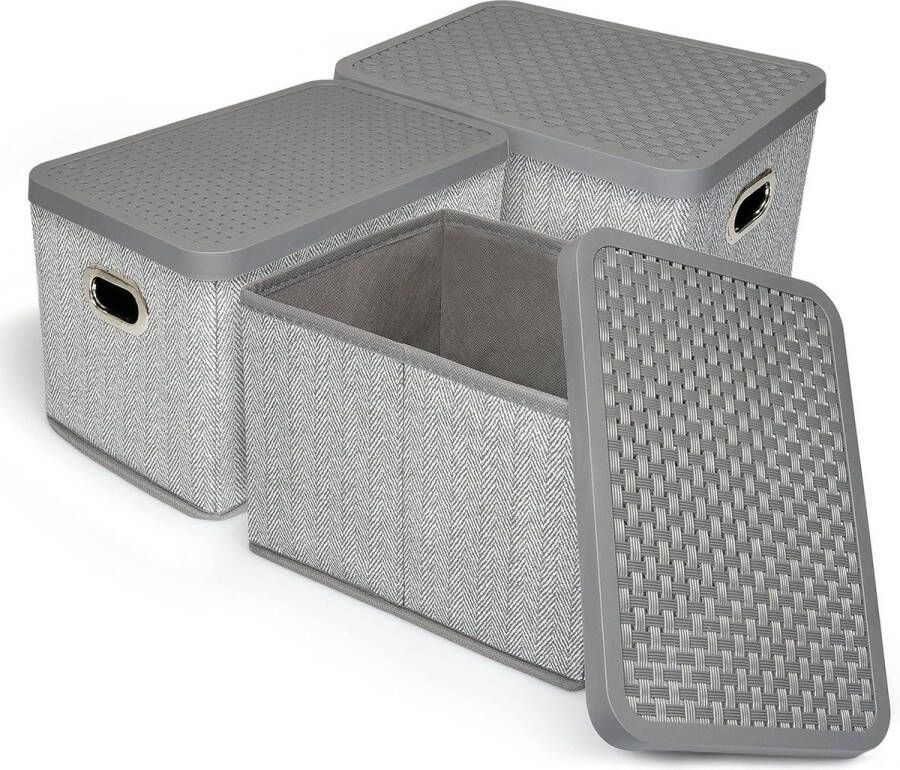 3 x kleine opbergbox met deksel tientallen hoogwaardige stoffen voor badkamer kinderkamer 26 x 17 x 17 cm opvouwbare opbergkisten moderne vouwdoos in grijs-beige