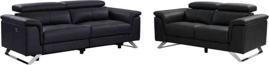 3 zits elektrische sofa met 2 zitplaatsen van zwarte koeienhuid BREYT II L 220 cm x H 77 cm x D 108 cm