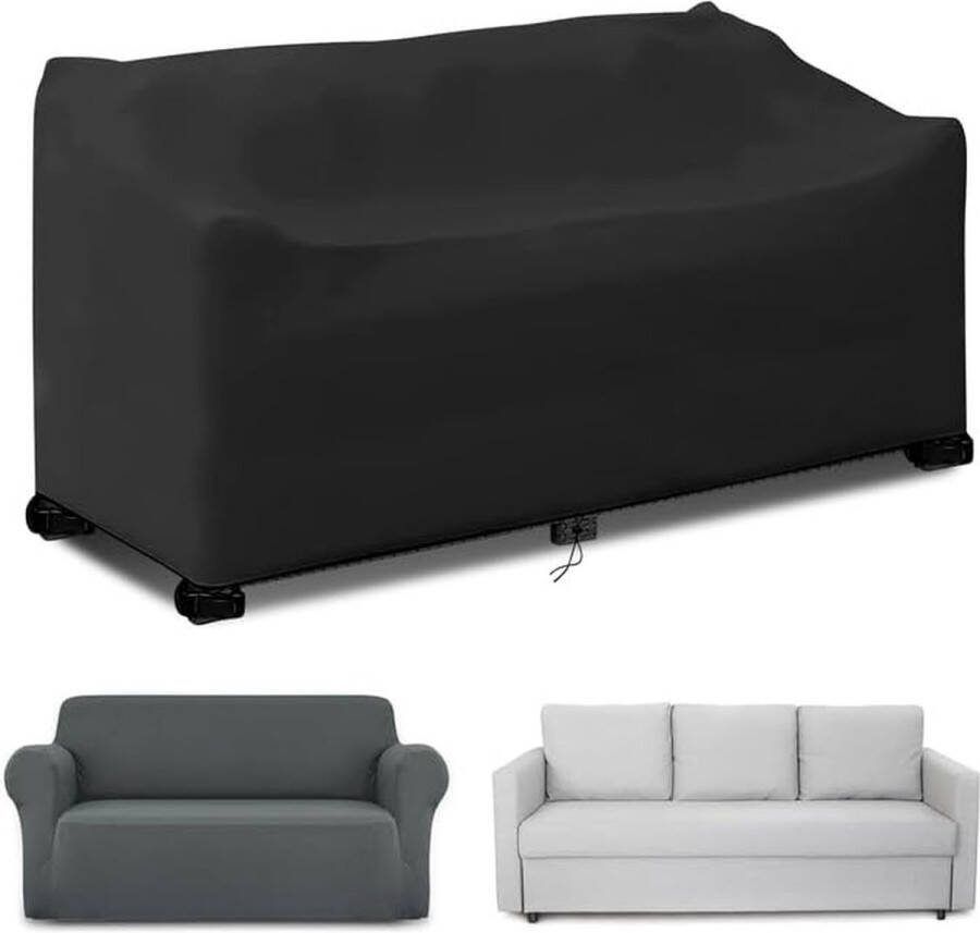 3-zits Tuinbankhoes Waterdicht Winddicht UV-Bestendige Tuinbankhoes (163 x 66 x 63 89 cm) Zwart 210T Polyestervezels Beschermhoes voor Tuinbank Ademende Tuinmeubelen Zitbankhoes