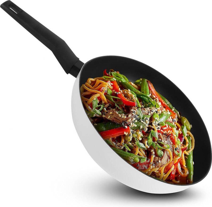 30 cm balance anti-aanbak wokpan van 90% gerecycled aluminium ergonomische handgreep inductiegeschikt