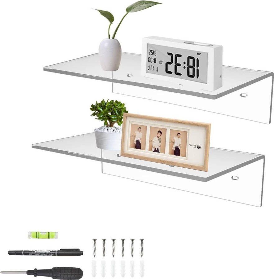 30 cm heldere kleine wandplanken acryl badkamerplanken zwevende planken voor woonkamer Funko Pop planken set van 2 moderne decoratieve muurplanken Opbergrek