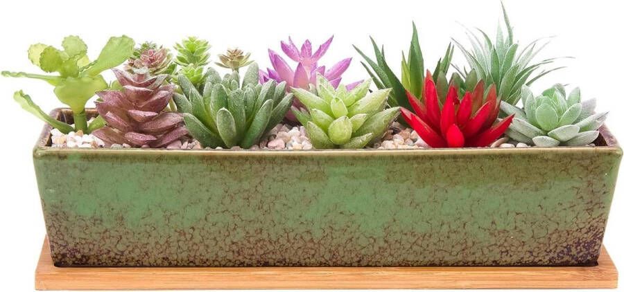 30 cm lange rechthoekige succulente plantenpotten met drainagebak keramische cactusbloemplanten binnen buitenplanten ondiepe bonsai vensterbox woondecoratie