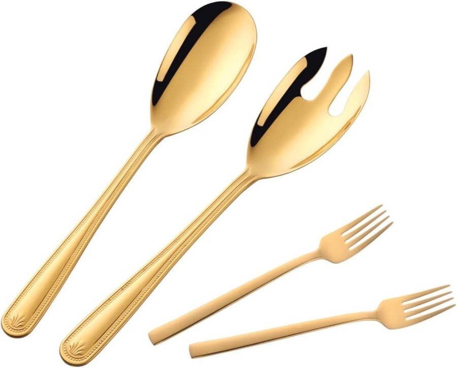 30 cm roestvrij stalen slabestek gouden slalepel en slavork met 2 vorken saladebestekset voor thuis en op de camping vaatwasmachinebestendig