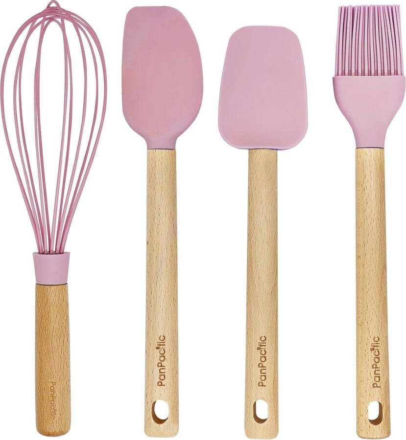 30 cm siliconen bakgerei set antiaanbakpannen keuken kookset set van 4 inclusief siliconen mengspatel lepelspatel borstel garde (roze)