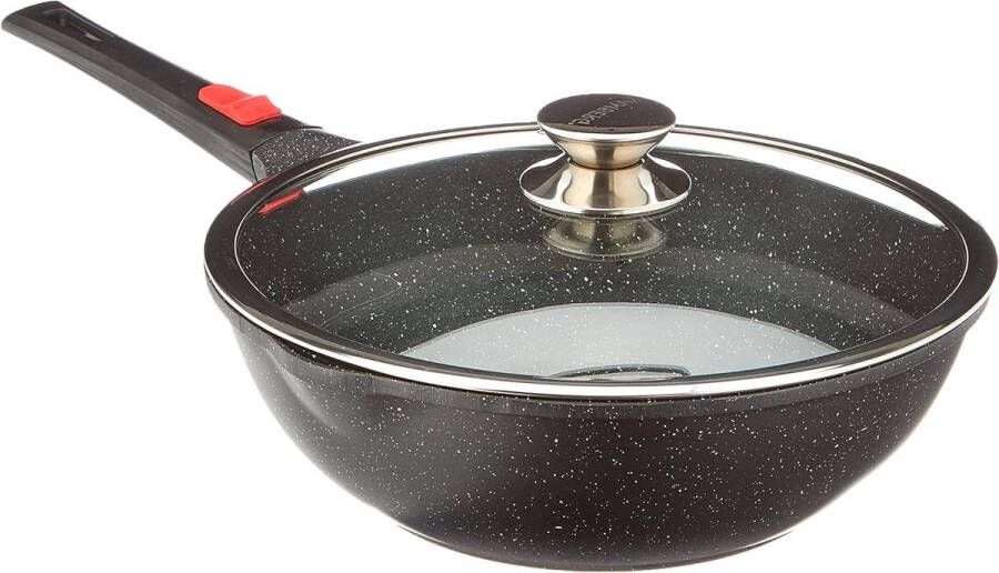 30 cm Wokpan Afneembare Handgreep Gegoten Aluminium Steencoating Glazen Deksel Inductiegeschikt 0008057