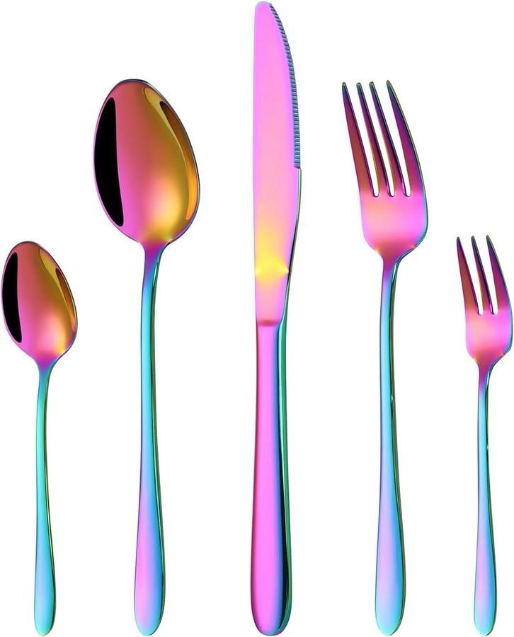 30-delige bestekset regenboog roestvrij stalen bestekset voor 6 personen eetbestekset met messen vorken en lepels voor thuis restaurant feest banket roestvrij vaatwasmachinebestendig