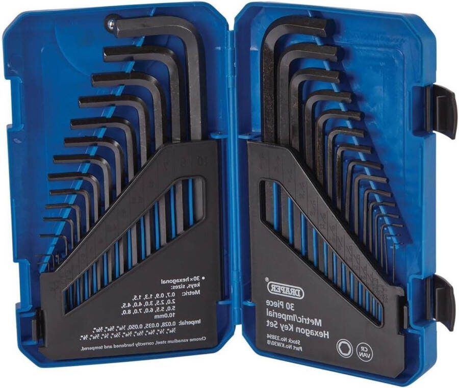 30-delige zeshoekige inbussleutel set met lang patroon en hoes metrisch AF gecombineerd 33894