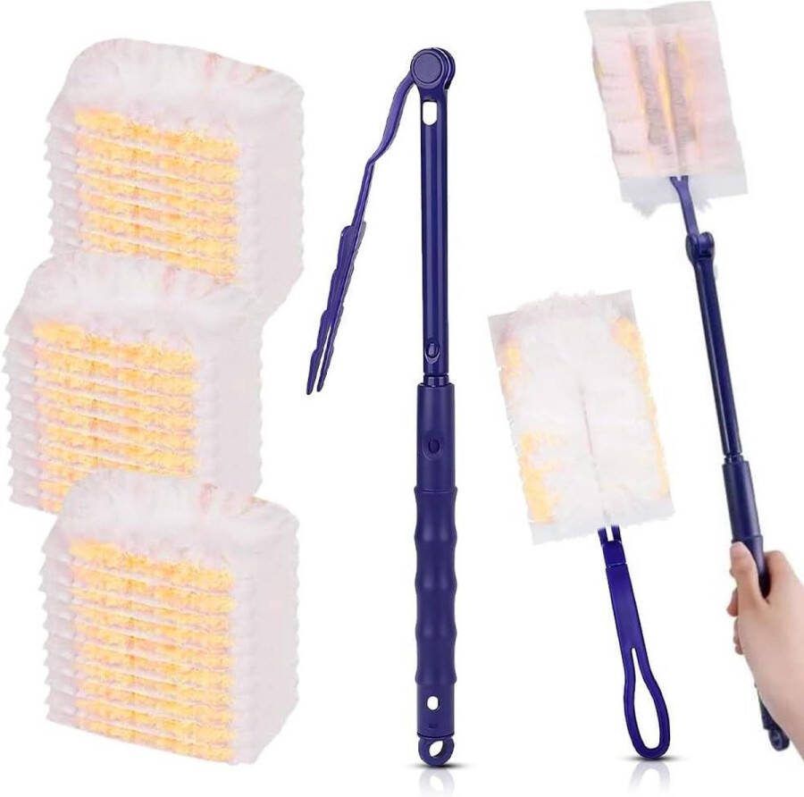 30 doekjes voor Swiffer stofmagneet Navuldoeken met 2 handgrepen Plumeau Navullingen voor Meubels Jaloezieën Oranje-wit Plumeau