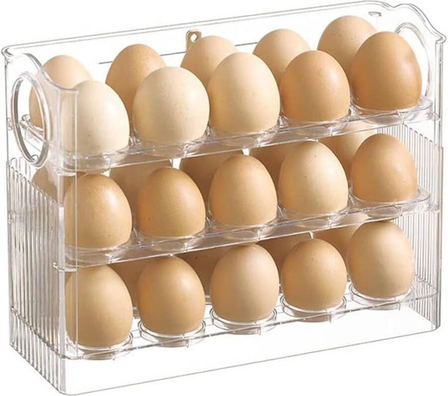 30-eieropslagcontainer 3-laags flip eierhouder voor koelkast keuken aanrecht vers ei opslag (wit)