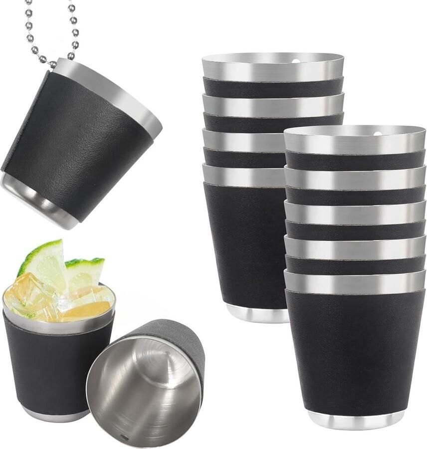 30 ml borrelglazen 12 stuks roestvrij staal shotbekers met ketting herbruikbaar feestartikelen voor bruiloft carnaval shotglazen