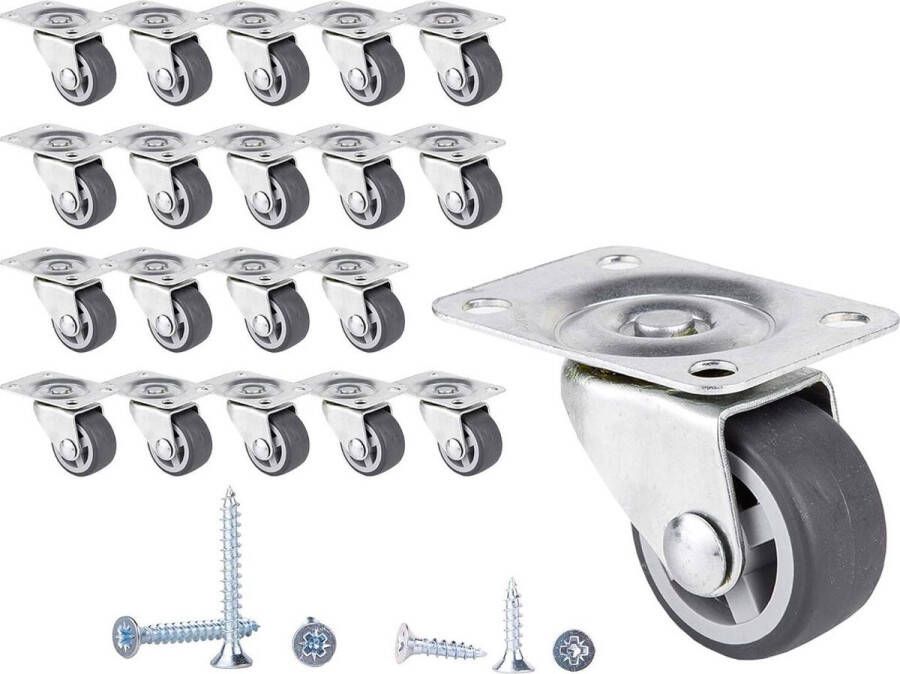 30 mm zachte beweging Rubberen en kunststof wiel met metalen plaat (20 stuks) schroeven toebehoren