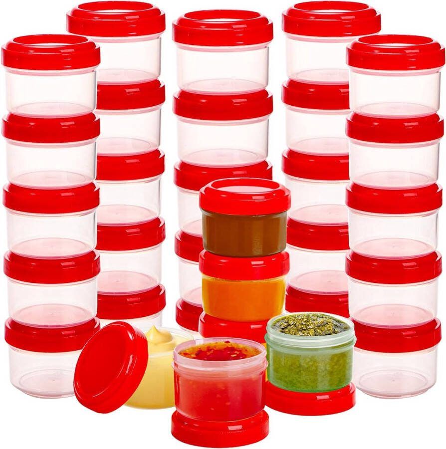 30 sauscontainers met deksel 35 ml saladedressingcontainers kleine voedselopslagcontainers mini-camping plastic blikjesset herbruikbaar lekvrij minicontainers