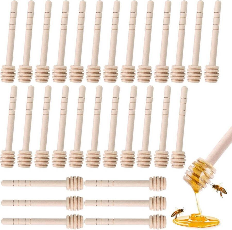 30 stuks honinglepel houten set mini houten honingstokje jam-honinglifter honingspiraaldispenser voor bruiloft verjaardag babyshower kerstfeest desserttool (10 cm)