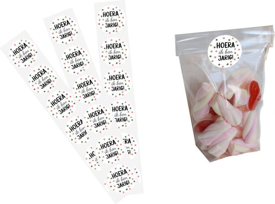 Merkloos Sans marque 30 Uitdeelzakjes + traktatie stickers | Cellofaan zakjes | Transparant | 'Ik ben jarig dus ik mag trakteren' | School traktaties