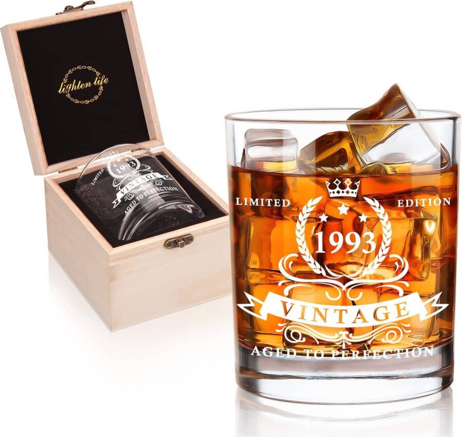 30 Verjaardagscadeaus voor mannen 1993 whiskyglas in waardevolle houten kist 360 ml whisky bourbon glas voor een 30-jarige vader echtgenoot vriend 360 ml