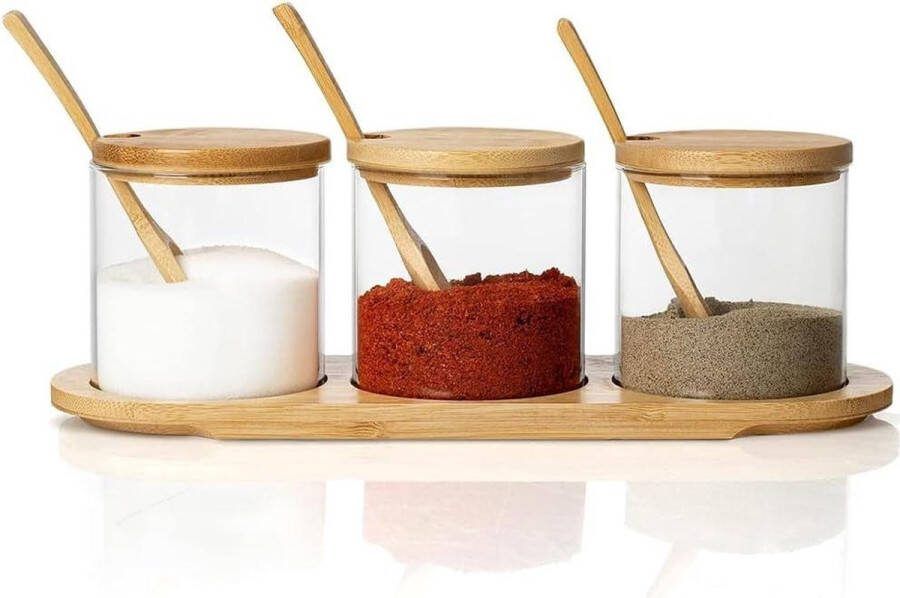 300 ml kruidenstrooier set kruidenpotjes met lepel zoutvaatje met deksel zoutcontainer suikerpotje kruidenbakje Zoutpot