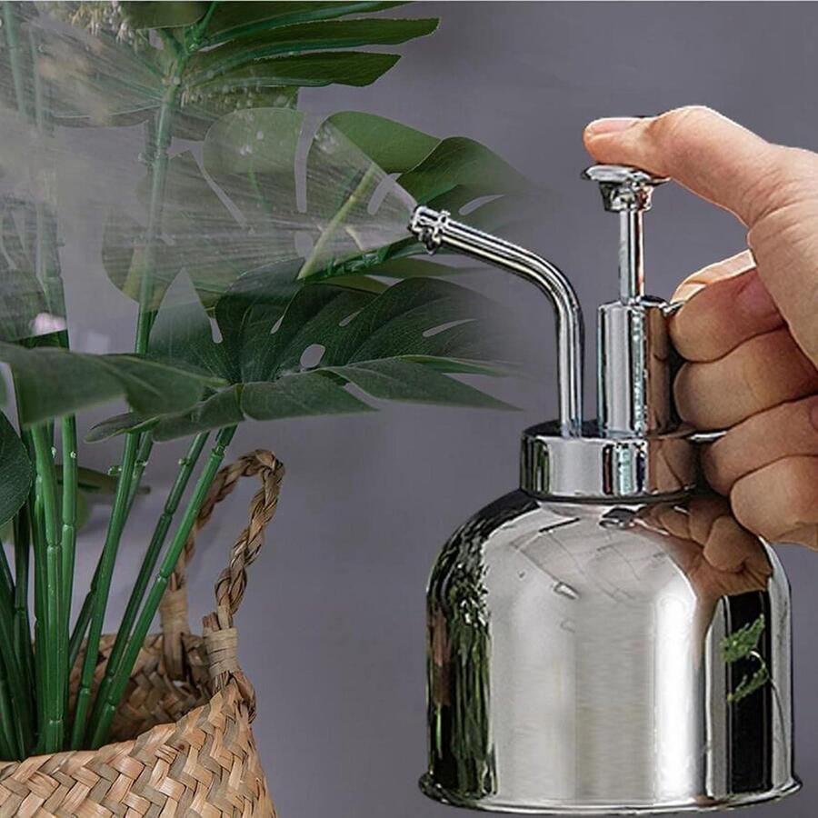 300 ml Plant Mister Spuitfles Roestvrijstalen plantenspruiter met bovenpomp Metalen plantenspuit voor binnen Vensterbank orchideeën Luchtplanten Zilver