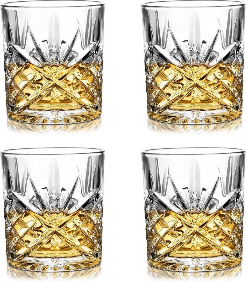 300 ml Set van 4 loodvrij handgeblazen kristal whiskyglazen Dikke verzwaarde bodem Naadloos ontwerp Perfect voor Scotch Bourbon Manhattans Old Fashioneds Cocktails