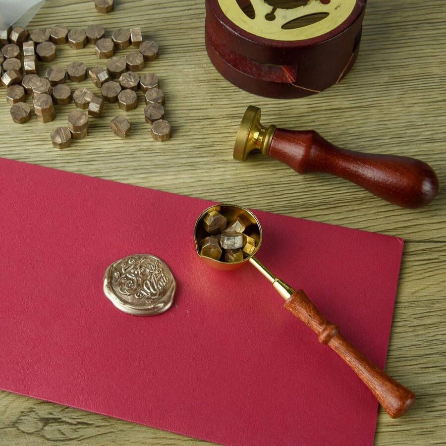 300 stuks zegelwas champagne goud zegelwaskralen met 1 smeltlepel achthoekige waszegelset voor uitnodigingen kaarten enveloppen wijnpakketten geschenkverpakkingen
