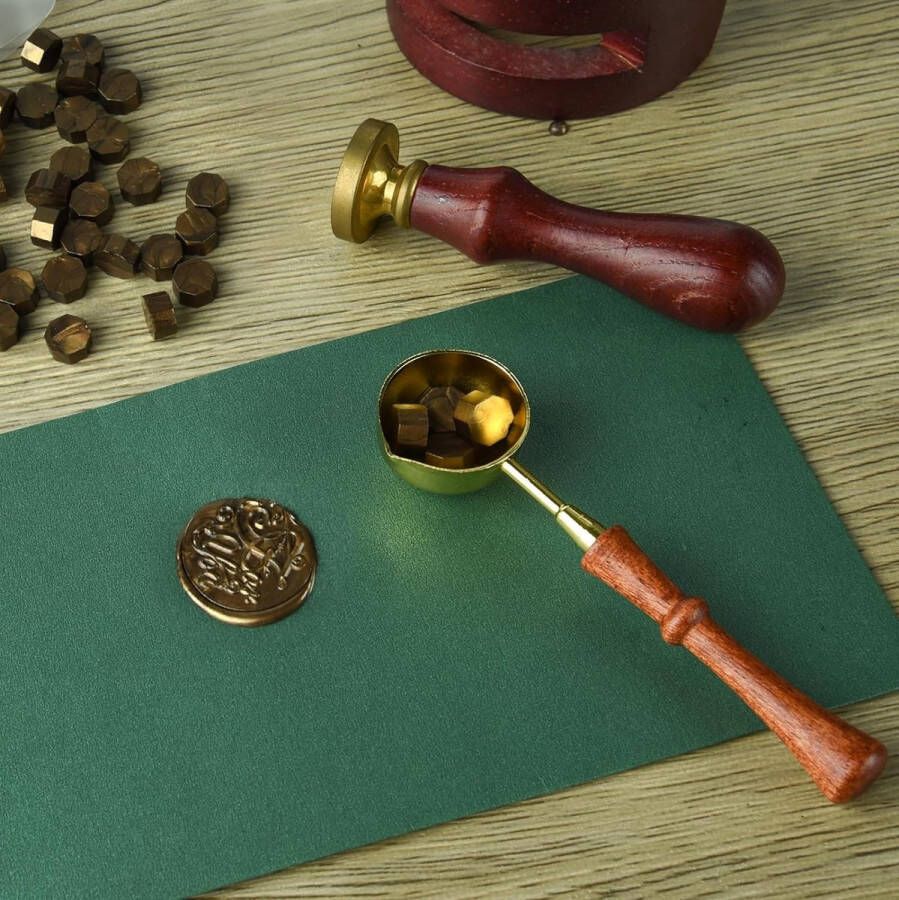 300 stuks zegelwas koffiebruin zegelwaskralen met 1 smeltlepel achthoekige waszegelset voor uitnodigingen kaarten enveloppen wijnpakketten geschenkverpakkingen