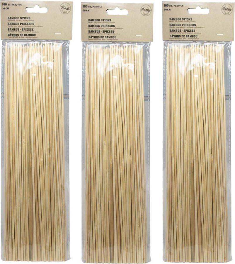 300x Bamboe houten sate prikkers spiezen 30 cm Vleespennen BBQ spiezen Cocktail prikkers