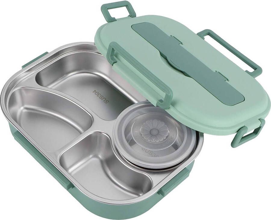 304 Roestvrijstalen Lunchbox Lunchboxcontainers met Roestvrijstalen Lepel en Eetstokjes met 300 Ml Soepkom 1500 Ml Bento Lunchbox voor Kinderen Student Volwassene(groente)