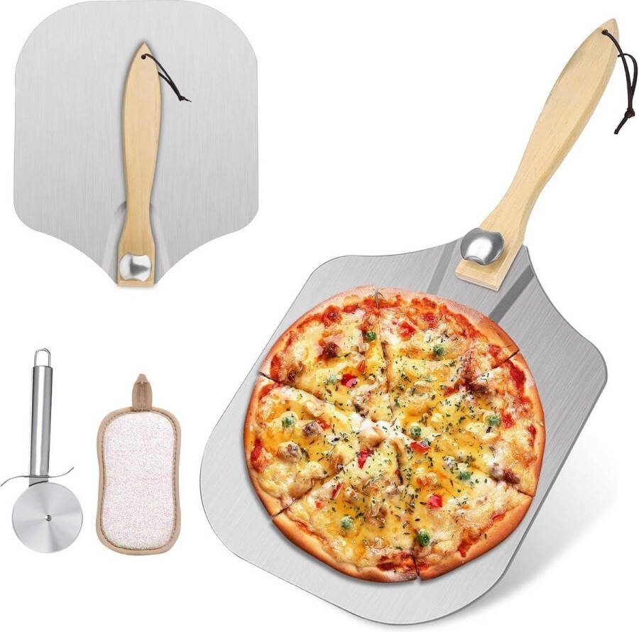 305 cm aluminium pizzapeddel met opvouwbaar houten handvat pizzasnijder wiel voor handgemaakte pizza deeg brood en gebak