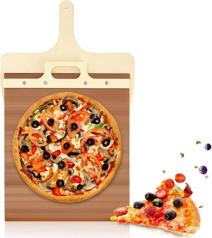 305 cm verschuifbare pizzaschep hittebestendig anti-aanbaklaag pizzaschuiver met handvat pizzaaccessoires houtkleur