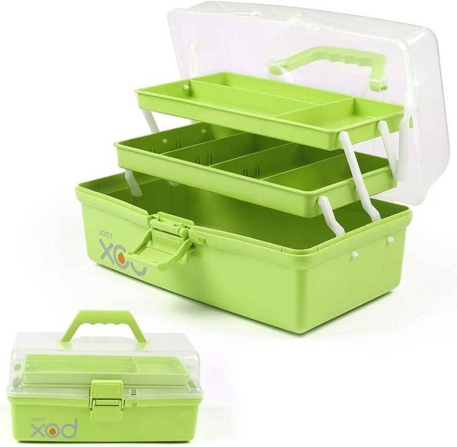 305cm drie-laags multifunctionele opbergdoos organizer opvouwbare gereedschapskist kunst en knutsel benodigdheden naaibenodigdheden medicijndoos familie eerste hulp doos met 2 trays (groen) Naaidoos opbergbox