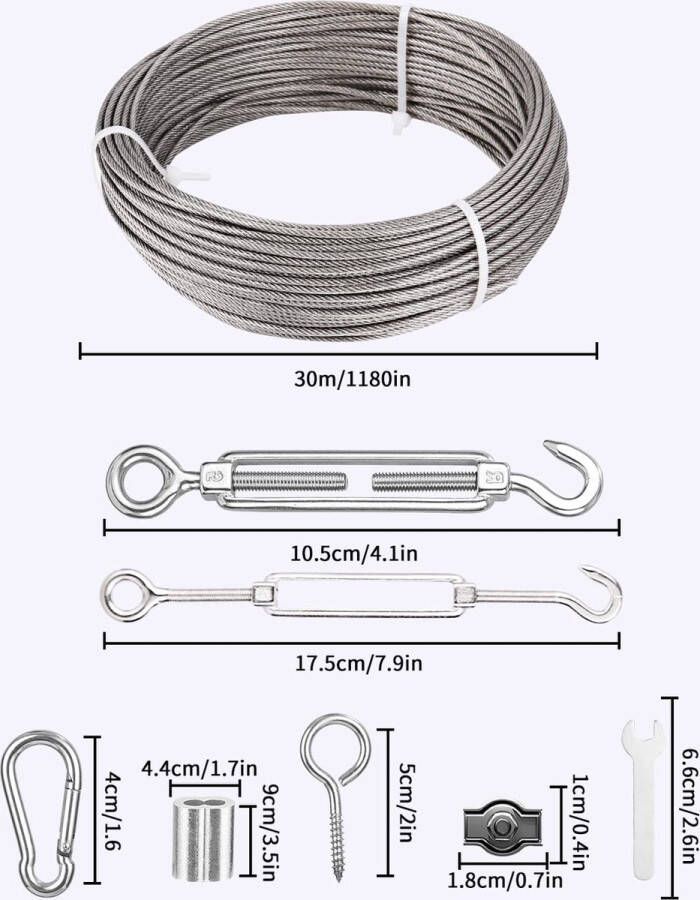 30mΦ2mm Draadkabel 304 Roestvrij staal Draadkabel Met een laag bedekt het Beklimmen van Hulpmiddelen Staalkabel met Oogjes de Spanner van de Draadkabel voor Waslijn