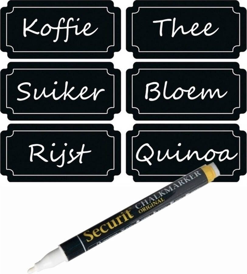 Merkloos 30x Schoolbordverf krijtbordverf etiketten stickers met stift 1-2 mm punt voor organiseren koelkast voorraadkast Weckp