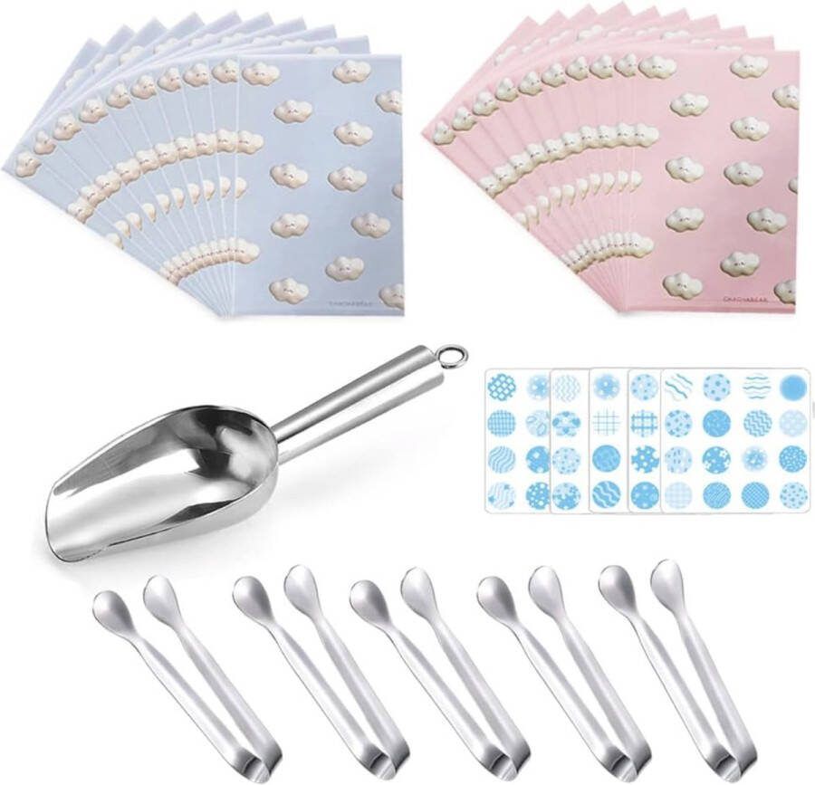 31 stuks Candy Bar accessoires bevat 5 roestvrijstalen suikertang 1 snoepschep 20 snoepzakken en 5 stickers ijsschep voor keuken bruiloft feest bar buffet grillen