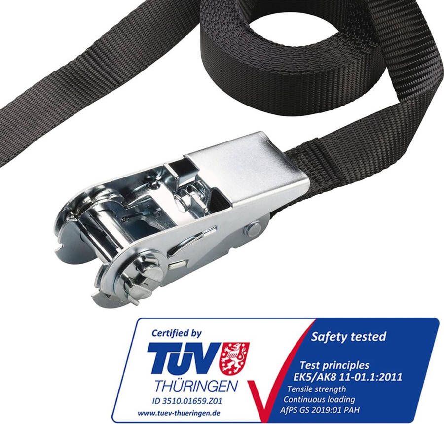 3108EURDAT Gecertificeerde Spanband met ratel Zwart 5 m x 25 mm Spanband