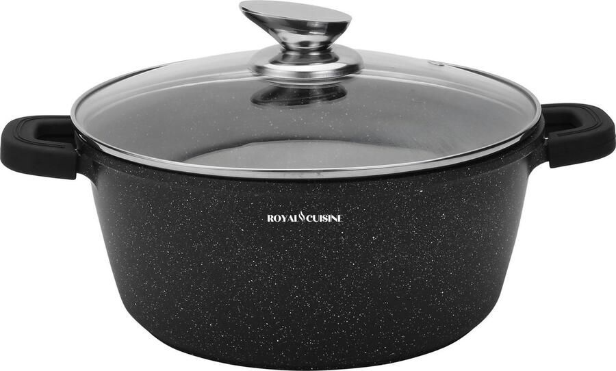 32 CM Hoge Braadpan Soeppan met Glazen afdekplaat Zwart