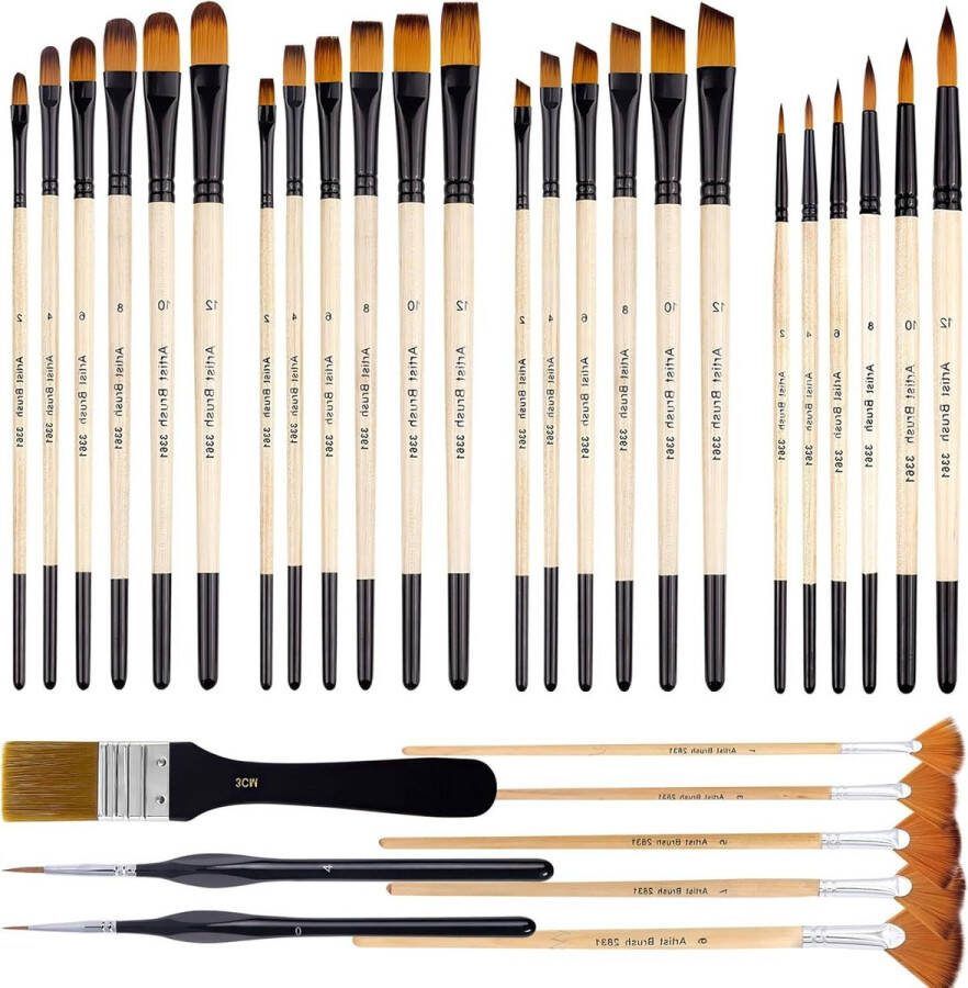 32 stuks acrylverf penseelset nylon kunstenaarskwasten voor schilders en beginners