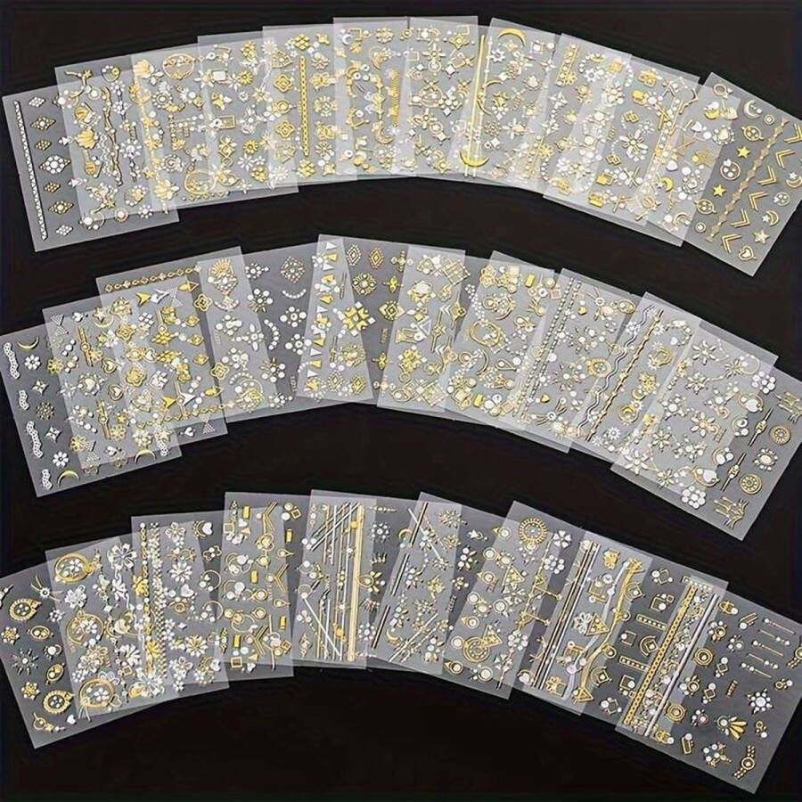 32 stuks Nagelsticker Goud Nageltipafdichting [32 Stuks] Siersteenafdichting 3D Sensatie Diamantdecoratie Premium Steenserie Nageldecoratie Prachtige Glans DIY Nagelsticker Gewoonweg Oogverblindend