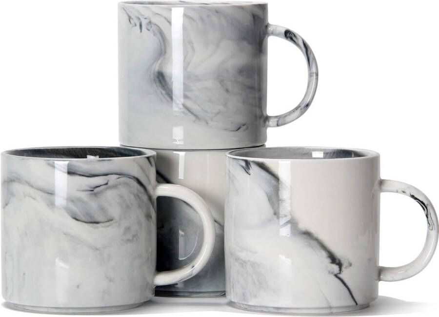 320 ml Stapelbare porseleinen koffiekopjes M101 Gepersonaliseerde marmeren keramische mok voor jongen meisje geliefde set van 4 grijs