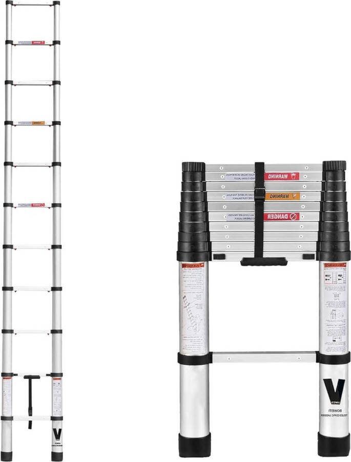 32m Telescoopladder Verlengladder Aluminium Inklapbaar Éénknop-Retractie Slow Down Design Thuis RV Loft 150 kg Ladder