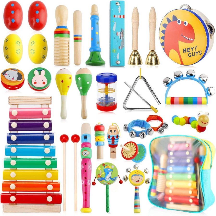 33-delige muziekinstrumenten voor kinderen muziekinstrumenten set muziekinstrumenten houten percussieset xylofoons voor kinderen percussie-instrumenten voor kinderen Montessori-speelgoed