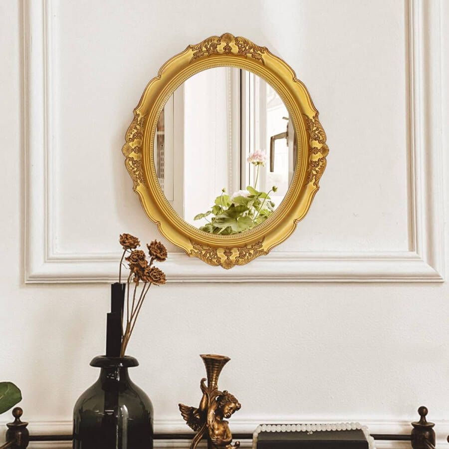 33 x 17 6 cm decoratieve wandspiegel vintage hangende spiegels voor slaapkamer woonkamer dressoir decor ovaal (goud)