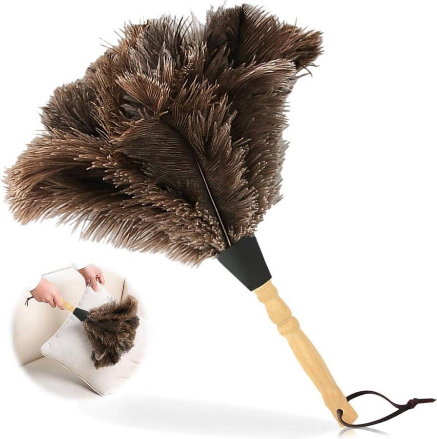 34 cm struisvogelveren stofdoek antistatisch houten handvat veer stofwisser voor kamer en woonkamer Plumeau