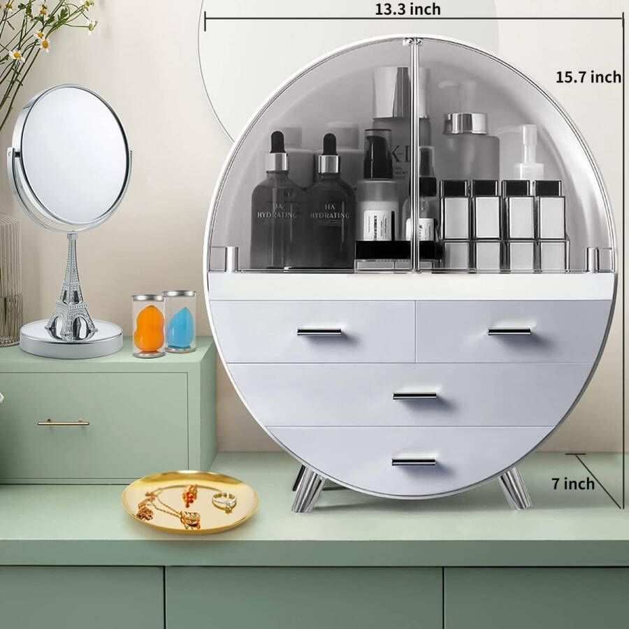 34x39cm Make-up Organizer Grote Capaciteit Waterdicht Stofdicht Cosmetische Vitrinekasten Bureau Schoonheid Opberglade Lippenstift Huidverzorging Plank (L Grijs)