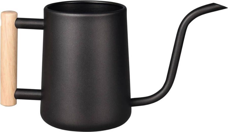 35 oz 1000 ml Roestvrijstalen Indoor Gieter met Lange Tuit en Houten Handvat voor Kamerplanten Zwart Watering Can
