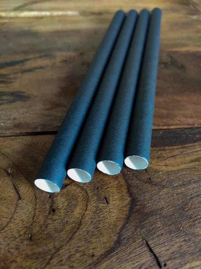 35 stuks 12mm x 230mm zwarte papieren bubble tea rietjes (FSC) (zonder 45° snede) 100% afbreekbaar boba rietjes