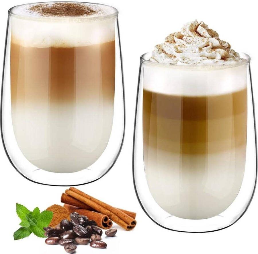 350ml Dubbelwandige Koffieglazen Set van 2 Latte Macchiato & Cappuccino Glazen met Theeglazen Voor Thee Melk & Bier dubbelwandige theeglazen