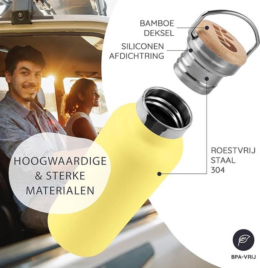 350ml Roestvrijstalen Thermosfles Dubbelwandige Waterfles 350ml Milieuvriendelijke Herbruikbare Fles Lekvrij en Plasticvrij Metalen Drinkfles Voor Warme en Koude Dranken – Zonnegeel