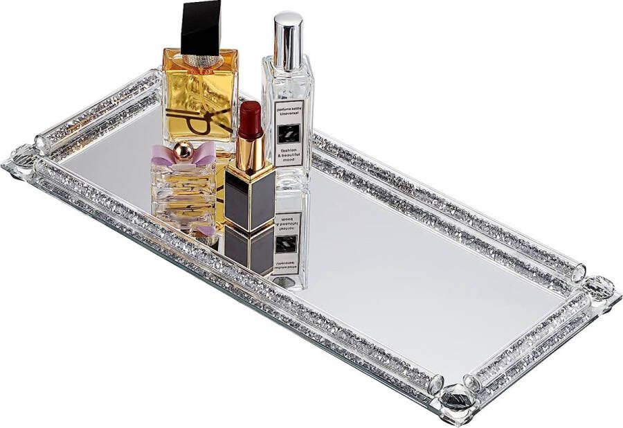 35x15cm glazen gespiegeld dienblad met gebroken diamanten frame rechthoekig decoratief display dienblad Crystal Eitely dienblad voor cosmetische parfum en sieraden mok beker dienblad